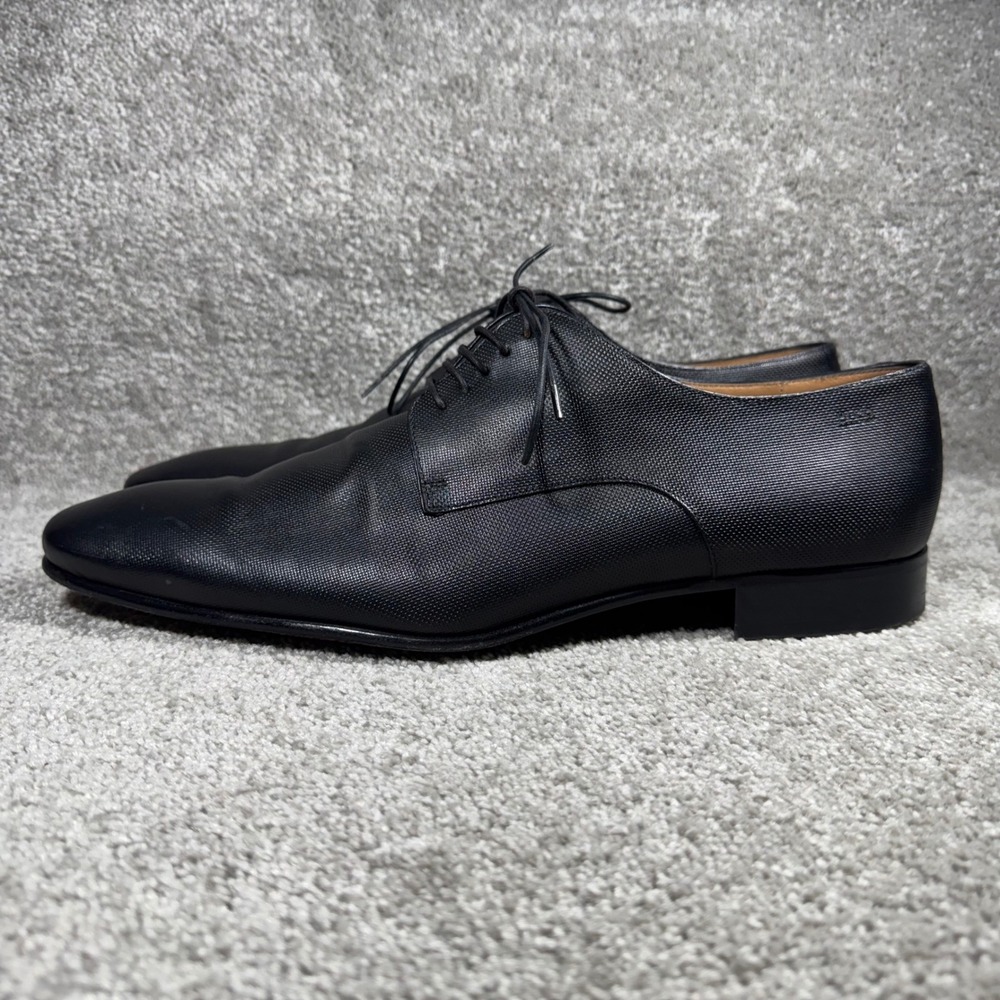 Hugo Boss Derby Shoes Black Micro Textured Leather Made in Italy Mens 11